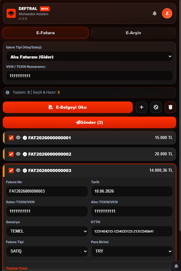 Deftral web arayüzü